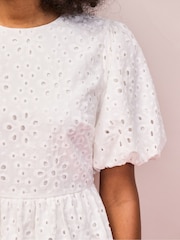 Ro&Zo White Broderie Tie Back Puff Sleeve Top - Image 3 of 5