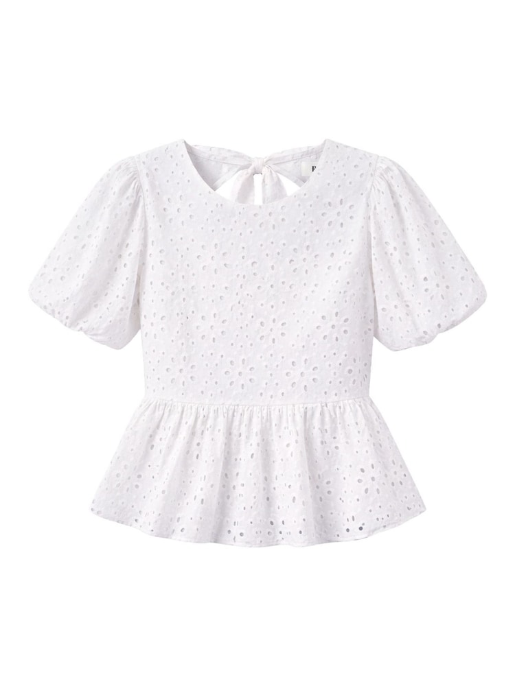 Ro&Zo White Broderie Tie Back Puff Sleeve Top - Image 5 of 5
