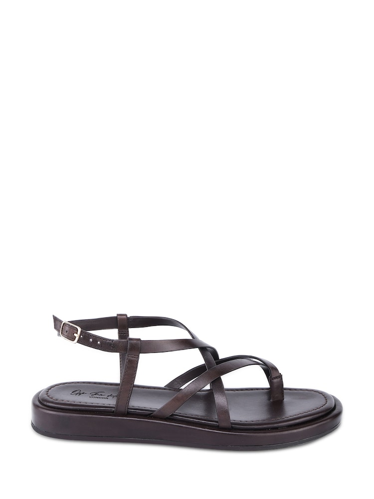 Off The Hook Brown Zen Leather Strappy Toe Loop Sandals with Ankle Strap - Image 2 of 6 Off The Hook Brown Zen Leather Strappy Toe Loop Sandals with Ankle Strap - Image 2 of 6