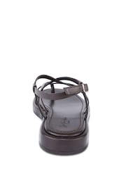 Off The Hook Brown Zen Leather Strappy Toe Loop Sandals with Ankle Strap - Image 5 of 6