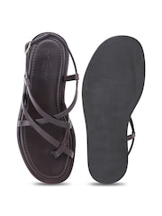 Off The Hook Brown Zen Leather Strappy Toe Loop Sandals with Ankle Strap - Image 6 of 6