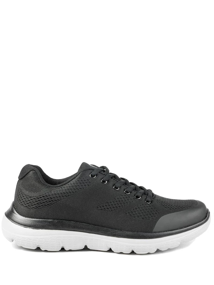 Pavers Black Wide Fit Memory Foam Lace-Up Trainers - Image 1 of 5