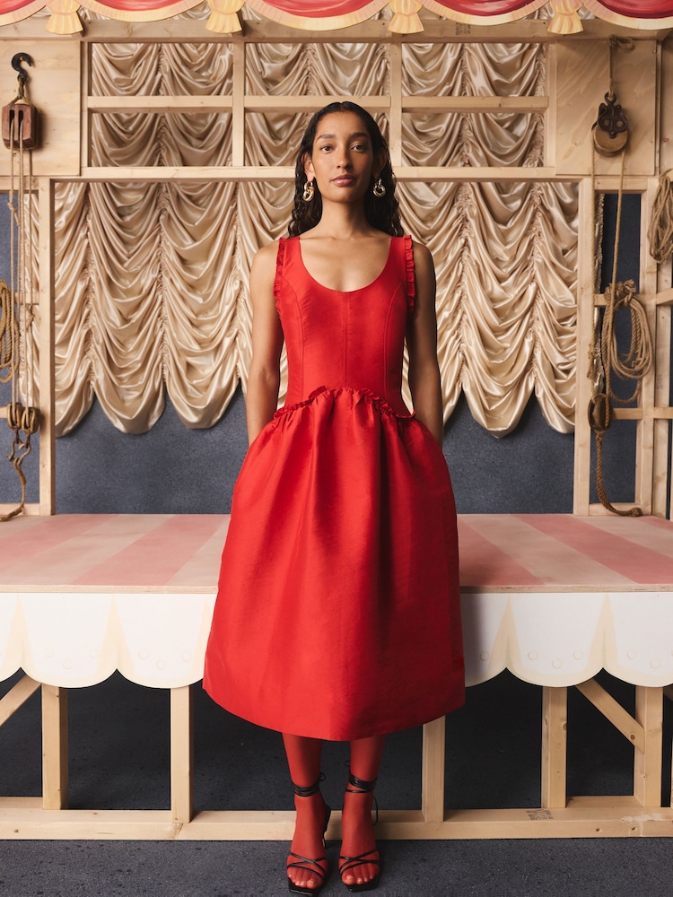 Cath Kidston Red Taffeta Midi Dress - Image 2 of 5 Cath Kidston Red Taffeta Midi Dress - Image 2 of 5