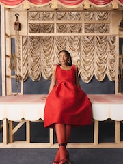 Cath Kidston Red Taffeta Midi Dress - Image 3 of 5