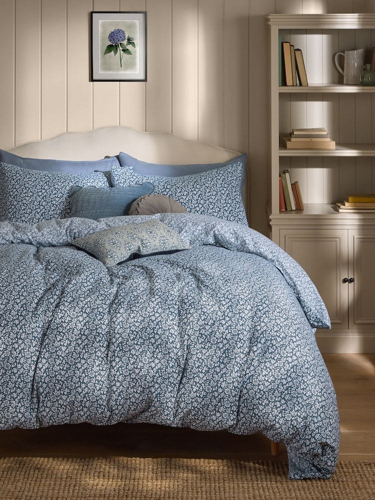 Laura Ashley Denim Blue Sweet Alyssum Brushed Cotton Duvet Cover and Pillowcase Set - Image 1 of 7