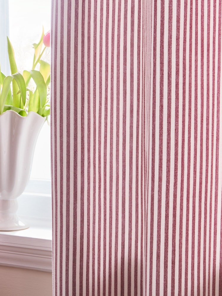 Laura Ashley Red Cornish Chenille Stripe Eyelet Curtains - Image 2 of 3