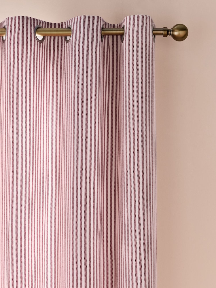 Laura Ashley Red Cornish Chenille Stripe Eyelet Curtains - Image 3 of 3