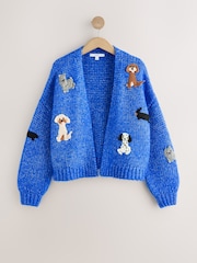 Cobalt Blue Crochet Dogs Chunky Knit Long Sleeve Open Cardigan - Image 1 of 8