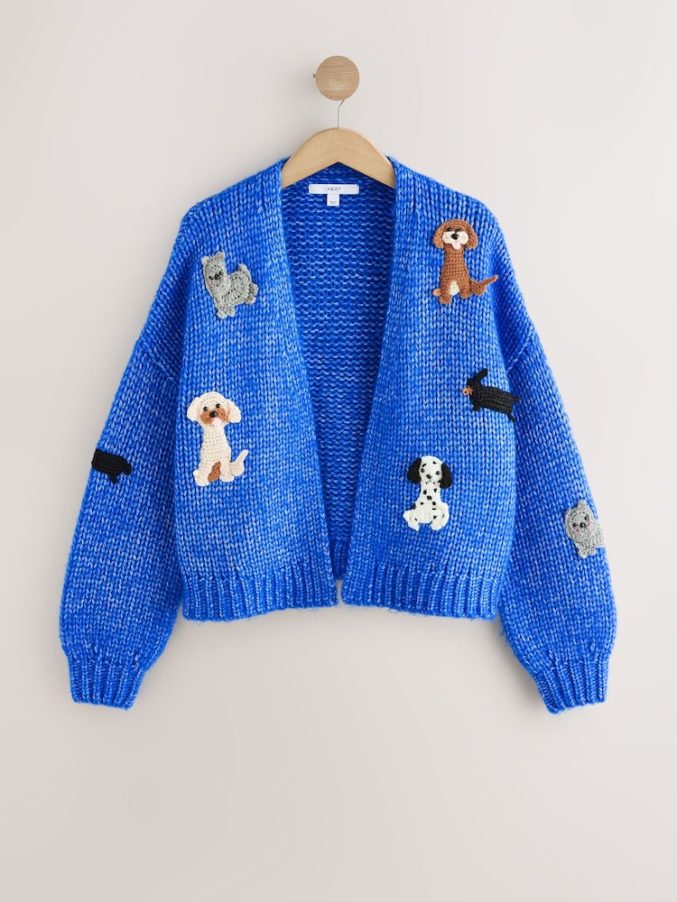 Cobalt Blue Crochet Dogs Chunky Knit Long Sleeve Open Cardigan - Image 1 of 8 Cobalt Blue Crochet Dogs Chunky Knit Long Sleeve Open Cardigan - Image 1 of 8
