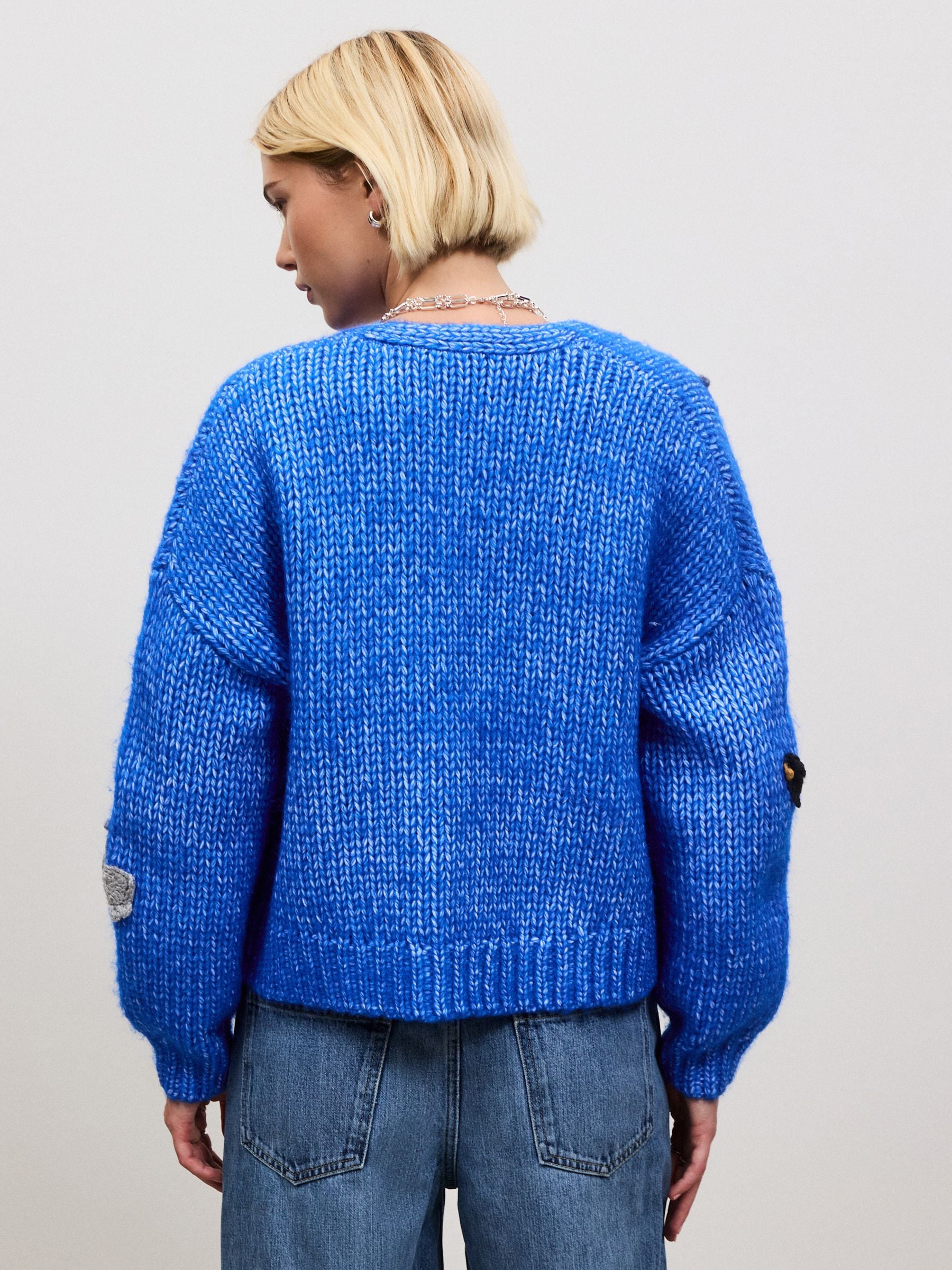 Buy Cobalt Blue Crochet Dogs Soft Touch Chunky Knit Open Cardigan