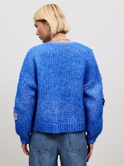 Cobalt Blue Crochet Dogs Chunky Knit Long Sleeve Open Cardigan - Image 4 of 8