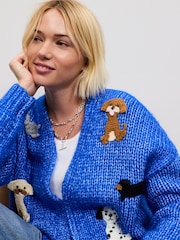 Cobalt Blue Crochet Dogs Chunky Knit Long Sleeve Open Cardigan - Image 5 of 8