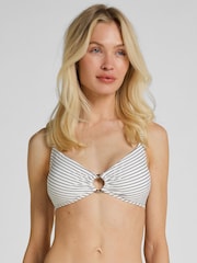 Hunkemoller White Stripes Crop Bikini Top - Image 1 of 5
