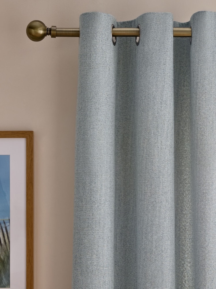 Laura Ashley Seaspray Blue Saltaire Woven Textured Eyelet Curtains - Image 1 of 4