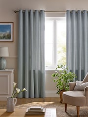 Laura Ashley Seaspray Blue Saltaire Woven Textured Eyelet Curtains - Image 2 of 4