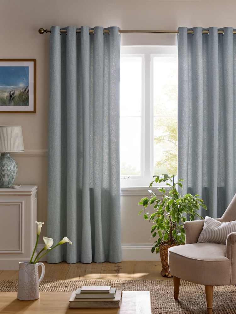 Laura Ashley Seaspray Blue Saltaire Woven Textured Eyelet Curtains - Image 2 of 4