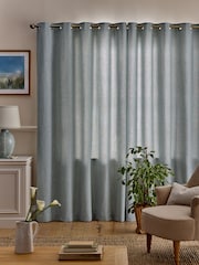 Laura Ashley Seaspray Blue Saltaire Woven Textured Eyelet Curtains - Image 3 of 4