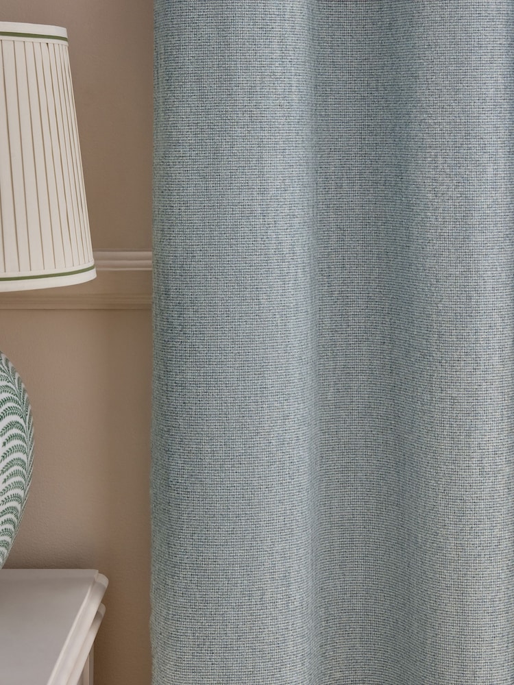 Laura Ashley Seaspray Blue Saltaire Woven Textured Eyelet Curtains - Image 4 of 4