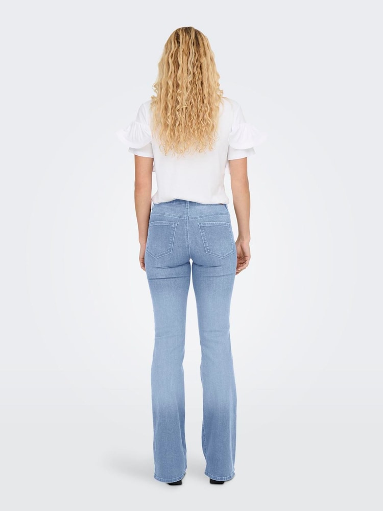 ONLY Blue Comfort Stretch Lush Mid Waist Retro Flared Jeans - Image 2 of 4