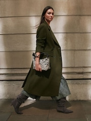 Olive Green Double Breasted Maxi Formal Revere Coat - Image 1 of 9
