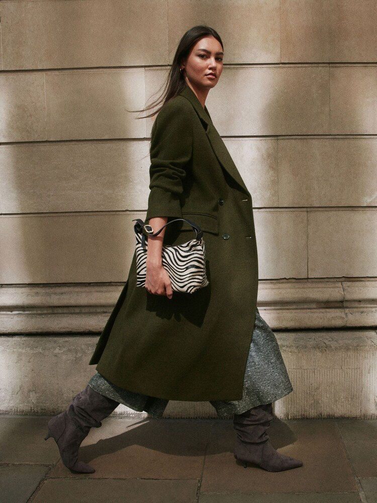 Olive Green Double Breasted Maxi Formal Revere Coat - Image 1 of 9 Olive Green Double Breasted Maxi Formal Revere Coat - Image 1 of 9