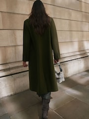 Olive Green Double Breasted Maxi Formal Revere Coat - Image 3 of 9