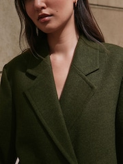 Olive Green Double Breasted Maxi Formal Revere Coat - Image 4 of 9