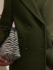 Olive Green Double Breasted Maxi Formal Revere Coat - Image 5 of 9