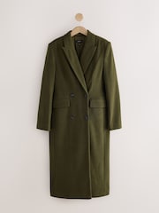 Olive Green Double Breasted Maxi Formal Revere Coat - Image 6 of 9