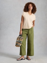 White Stuff Natural Ginni Stripe Linen Polo T-Shirt - Image 1 of 6