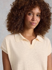 White Stuff Natural Ginni Stripe Linen Polo T-Shirt - Image 3 of 6
