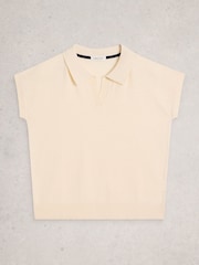 White Stuff Natural Ginni Stripe Linen Polo T-Shirt - Image 5 of 6