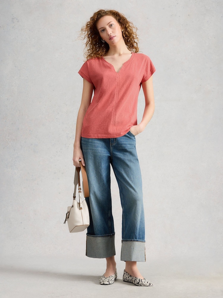 White Stuff Pink Nelly Notch Neck T-Shirt - Image 1 of 6 White Stuff Pink Nelly Notch Neck T-Shirt - Image 1 of 6