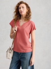 White Stuff Pink Nelly Notch Neck T-Shirt - Image 2 of 6