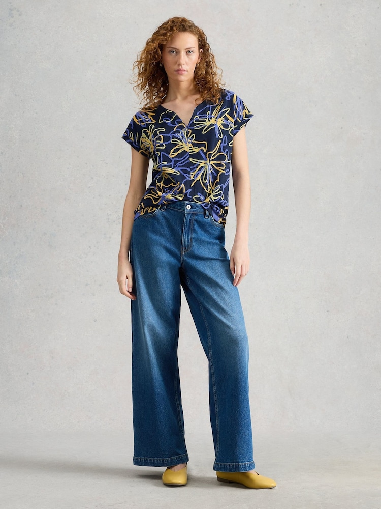 White Stuff Blue Nelly Notch Neck T-Shirt - Image 1 of 6 White Stuff Blue Nelly Notch Neck T-Shirt - Image 1 of 6