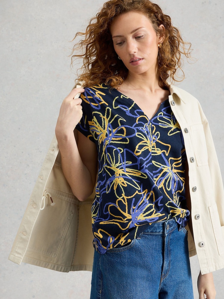 White Stuff Blue Nelly Notch Neck T-Shirt - Image 2 of 6 White Stuff Blue Nelly Notch Neck T-Shirt - Image 2 of 6