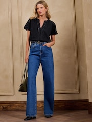 Love & Roses Black Notch Neck Ric Rac Short Sleeve Top - Image 3 of 4