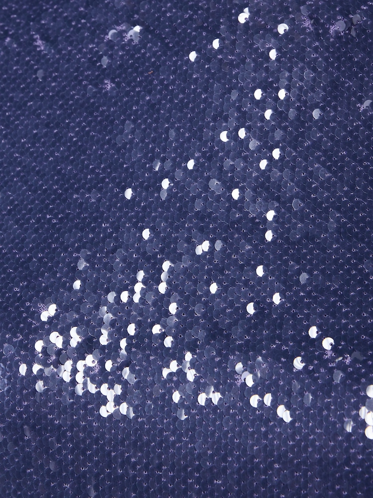 Friends Like These Blue Short Sleeve Sequin Top With Subtle Shoulder Pad - Image 6 of 6 Friends Like These Blue Short Sleeve Sequin Top With Subtle Shoulder Pad - Image 6 of 6