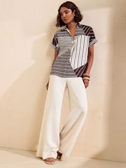 Friends Like These Brown Stripe Short Sleeve Button Detail Collared Blouse - Image 4 of 6