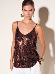 Şokolad Qəhvəyi - Friends Like These All-Over Sequin Cami - 6şəkildən 2 şəkil