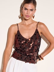 Şokolad Qəhvəyi - Friends Like These All-Over Sequin Cami - 6şəkildən 4 şəkil
