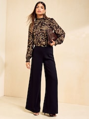 Friends Like These Animal Print High Neck Shirred Cuff Blouse - Image 2 of 5