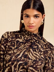 Friends Like These Animal Print High Neck Shirred Cuff Blouse - Image 4 of 5