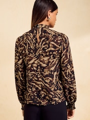 Friends Like These Animal Print High Neck Shirred Cuff Blouse - Image 5 of 5