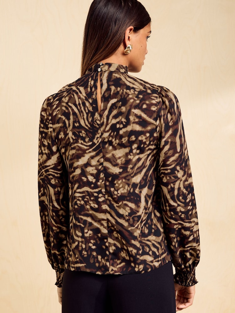 Friends Like These Animal Print High Neck Shirred Cuff Blouse - Image 5 of 5