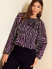 Friends Like These Purple Printed Long Sleeve Chiffon Floaty Blouse - Image 1 of 6