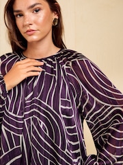 Friends Like These Purple Printed Long Sleeve Chiffon Floaty Blouse - Image 2 of 6