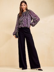 Friends Like These Purple Printed Long Sleeve Chiffon Floaty Blouse - Image 4 of 6