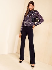 Friends Like These Purple Gold Satin Twist Neck Long Sleeve Blouse - Image 3 of 5
