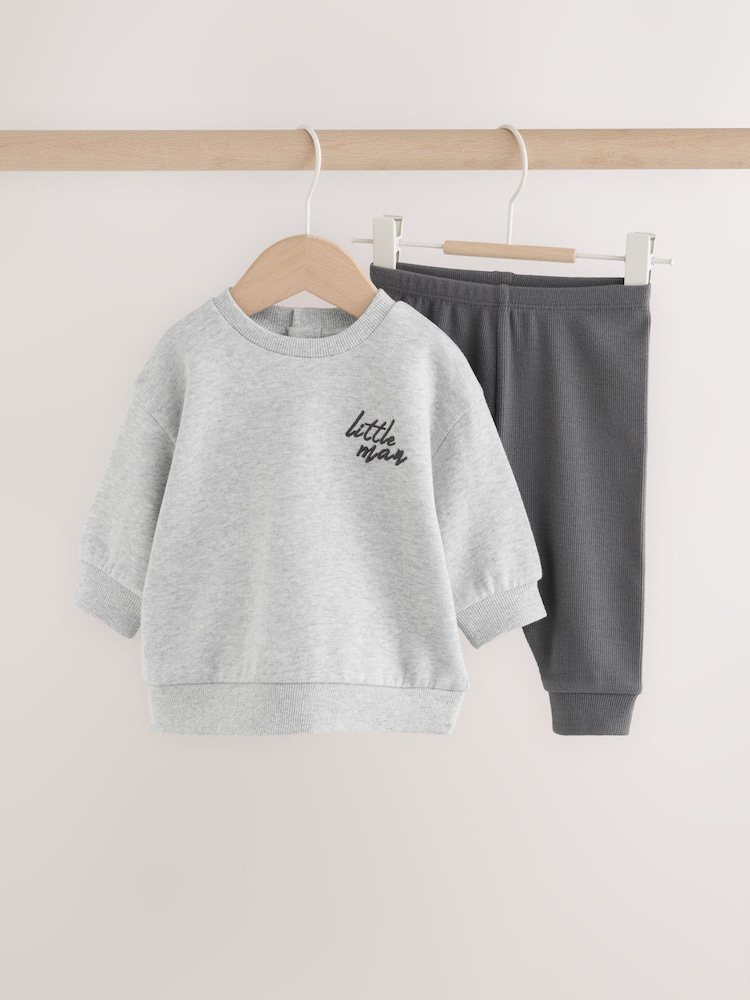 Grey 'Little Man' Baby Sweatshirt and Leggings Set (0mths-2yrs) - Image 1 of 10